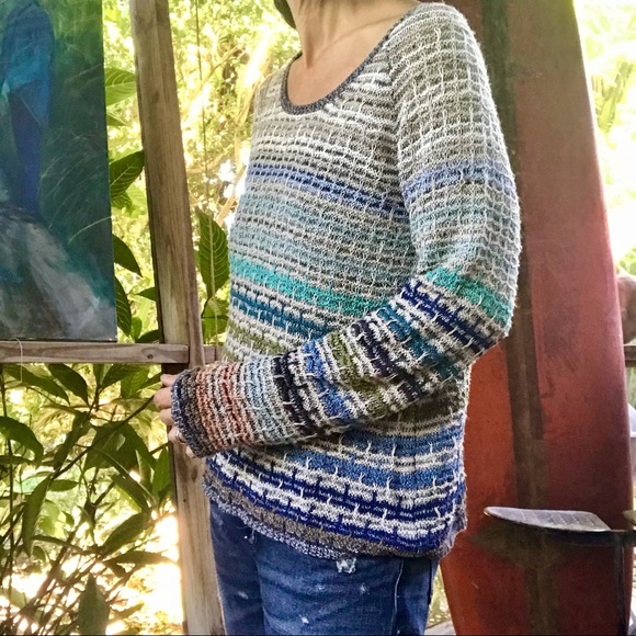 NIC+ZOE Blue/Green Striped Sweater (M) - Picture 3 of 11